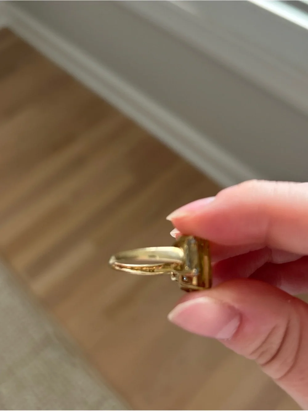 9ct gold 3 stone ring, citrine & aquamarine, size 4.75